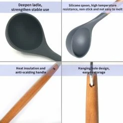 SOEKAVIA Silicone Ladle Spoon, Heat-Resistant Silicone Soup Ladle, Ergonomic Wooden Handle Comfortable Non-Slip Durable, Non-Stick Serving Spoon Suitable For Home & Kitchen, Cooking, Making Soup 31.2cm 7 SOEKAVIA Silicone Ladle Spoon, Heat-Resistant Silicone Soup Ladle, Ergonomic Wooden Handle Comfortable Non-Slip Durable, Non-Stick Serving Spoon Suitable For Home & Kitchen, Cooking, Making Soup 31.2cm -Vonshef shop 63261013 4