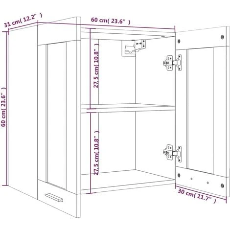 Hanging Glass Cabinet Grey Sonoma 60x31x60 Cm Engineered Wood VidaXL 3 Hanging Glass Cabinet Grey Sonoma 60x31x60 Cm Engineered Wood VidaXL - Image 3