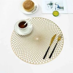 Set Of 4 Placemats, Gold Round Placemats Placemat Table Mat For Kitchen Dining Table (Gold, Style I, 38cm) SOEKAVIA -Vonshef shop 65898634 3