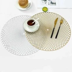 Set Of 4 Placemats, Gold Round Placemats Placemat Table Mat For Kitchen Dining Table (Gold, Style I, 38cm) SOEKAVIA -Vonshef shop 65898634 5