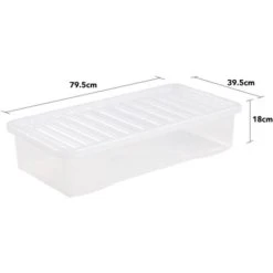 Viss (Set Of 3, 42 Litre Underbed) Clear Plastic Storage Boxes With Black Lids Home