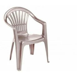 Viss 2 X Taupe Plastic Garden Chairs Low Back Seat Patio Partying Camping Stacking