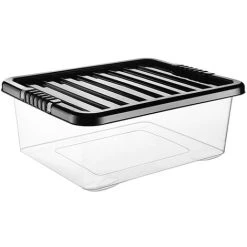 Viss (Set Of 3, 28 Litre Underbed) Clear Plastic Storage Boxes With Black Lids Home