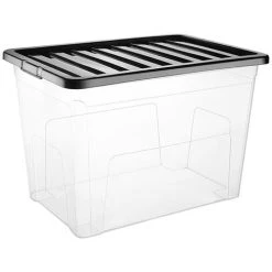 Viss 10 X 80 LITRE PLASTIC STORAGE BOX - STRONG - EXTRA LARGE - BLACK LID