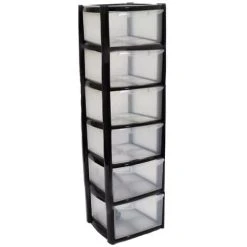 Viss 6 Drawer Plastic Storage Tower Unit – Black