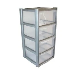 Viss 4 Drawer Plastic Storage Tower Unit – Silver