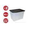 Viss 2 X 80 LITRE PLASTIC STORAGE BOX -X LARGE -STRONG CONTAINER -BLACK LID - CHEAP!