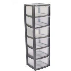 Viss 6 Drawer Plastic Storage Tower Unit – Silver