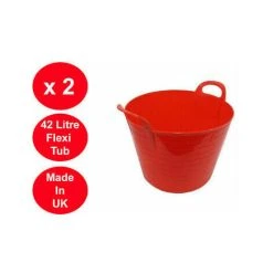 Viss 2 X 42 LITRE FLEXI TUB LARGE GARDEN CONTAINER FLEXIBLE STORAGE BUCKET RED