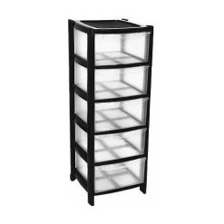 Viss 5 Plastic Storage Drawers - Large Tower - Black Colour - Tall Tower
