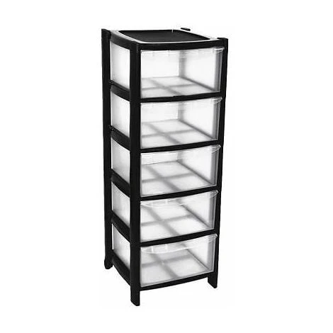 Viss 5 Plastic Storage Drawers - Large Tower - Black Colour - Tall Tower 1 Viss 5 Plastic Storage Drawers - Large Tower - Black Colour - Tall Tower