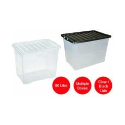 Viss MULTI PACKS OFF 80 LITRE PLASTIC STORAGE BOX - BLACK LID - NEW STRONG BOX
