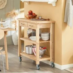 SoBuy Rubber Wood Kitchen Storage Trolley Cart With Drawers & Shelves,FKW24-N -Vonshef shop 6614187 3