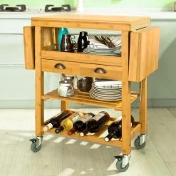 SoBuy Bamboo Kitchen Storage Trolley Cart With Folding Worktop, FKW25-N -Vonshef shop 6614188 3