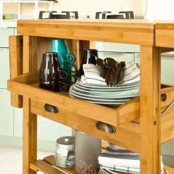 SoBuy Bamboo Kitchen Storage Trolley Cart With Folding Worktop, FKW25-N -Vonshef shop 6614188 4