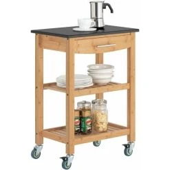 SoBuy Kitchen Storage Trolley Cart Island With Black Granite Top, FKW28-SCH+ Free Wall Coat Rack FRG54-W