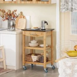 SoBuy Kitchen Storage Trolley Cart Island With Black Granite Top, FKW28-SCH+ Free Wall Coat Rack FRG54-W -Vonshef shop 6614227 3