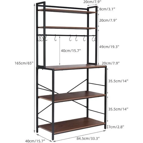 Unho 33 Inch Wood Standard Baker's Rack With Microwave Compatibility Kitchen Storage Shelf 5 Unho 33 Inch Wood Standard Baker's Rack With Microwave Compatibility Kitchen Storage Shelf - Image 5