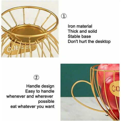 READCLY Coffee Pod Holder, Metal Coffee Creamer Container, Multiple Espresso Storage Baskets And Kitchen Counter, Coffee Table (Gold) 2 READCLY Coffee Pod Holder, Metal Coffee Creamer Container, Multiple Espresso Storage Baskets And Kitchen Counter, Coffee Table (Gold) - Image 2