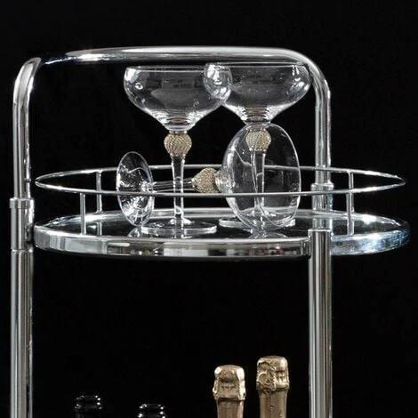 VANITY LIVING 2 Tier Tea Wine Drinks Trolley On Wheels, 79cm Metal Mini Bar Cart With Tempered Glass Shelves 2 VANITY LIVING 2 Tier Tea Wine Drinks Trolley On Wheels, 79cm Metal Mini Bar Cart With Tempered Glass Shelves - Image 2