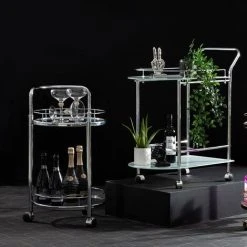VANITY LIVING 2 Tier Tea Wine Drinks Trolley On Wheels, 79cm Metal Mini Bar Cart With Tempered Glass Shelves 7 VANITY LIVING 2 Tier Tea Wine Drinks Trolley On Wheels, 79cm Metal Mini Bar Cart With Tempered Glass Shelves -Vonshef shop 66555272 3