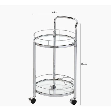 VANITY LIVING 2 Tier Tea Wine Drinks Trolley On Wheels, 79cm Metal Mini Bar Cart With Tempered Glass Shelves 4 VANITY LIVING 2 Tier Tea Wine Drinks Trolley On Wheels, 79cm Metal Mini Bar Cart With Tempered Glass Shelves - Image 4