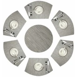 ECHOO Round Placemats Set Of 7 PVC Table Mat Wedge Set Table Heat Resistant Washable (Silver Grey)