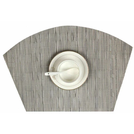 ECHOO Round Placemats Set Of 7 PVC Table Mat Wedge Set Table Heat Resistant Washable (Silver Grey) 2 ECHOO Round Placemats Set Of 7 PVC Table Mat Wedge Set Table Heat Resistant Washable (Silver Grey) - Image 2