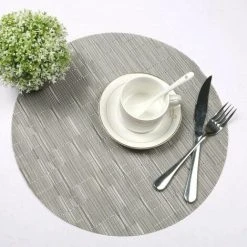 ECHOO Round Placemats Set Of 7 PVC Table Mat Wedge Set Table Heat Resistant Washable (Silver Grey) 7 ECHOO Round Placemats Set Of 7 PVC Table Mat Wedge Set Table Heat Resistant Washable (Silver Grey) -Vonshef shop 67695834 3