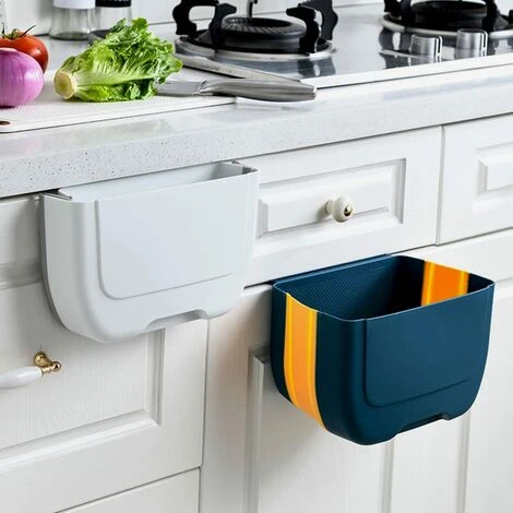 MONLY Mini Folding Trash Can Hanging For Kitchen Cabinet Door, Small Collapsible Trash Can Under Sink, Wall-Mounted Folding Trash Can - Mini Bin For Cabinet/Bedroom/Bathroom (3L) (Blue Yellow) 2 MONLY Mini Folding Trash Can Hanging For Kitchen Cabinet Door, Small Collapsible Trash Can Under Sink, Wall-Mounted Folding Trash Can - Mini Bin For Cabinet/Bedroom/Bathroom (3L) (Blue Yellow) - Image 2
