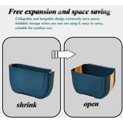 MONLY Mini Folding Trash Can Hanging For Kitchen Cabinet Door, Small Collapsible Trash Can Under Sink, Wall-Mounted Folding Trash Can - Mini Bin For Cabinet/Bedroom/Bathroom (3L) (Blue Yellow) 3 MONLY Mini Folding Trash Can Hanging For Kitchen Cabinet Door, Small Collapsible Trash Can Under Sink, Wall-Mounted Folding Trash Can - Mini Bin For Cabinet/Bedroom/Bathroom (3L) (Blue Yellow) - Image 3