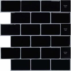 NAXUNNN Tile Stickers For Kitchen Bathroom, Backsplash Adhesive Kitchen Black, Waterproof Tile Adhesive Decorative Wall Sticker Tiles 10 Pieces