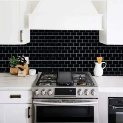 NAXUNNN Tile Stickers For Kitchen Bathroom, Backsplash Adhesive Kitchen Black, Waterproof Tile Adhesive Decorative Wall Sticker Tiles 10 Pieces -Vonshef shop 68336807 3
