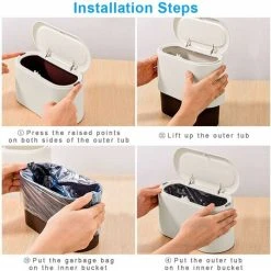 DENUOTOP Mini Counter Top Trash Can Press Canister Lid Trash Can Makeup Holder Vanity Bathroom Kitchen Car Office Desk (Clear White) -Vonshef shop 69826706 5