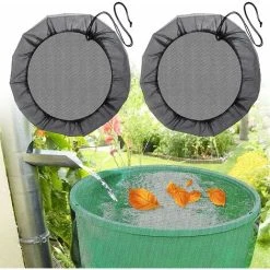 JOORRT 2 Pcs Rain Barrel Net, Ø 60 Cm Rain Barrel Cover With Drawstring, Adjustable Protective Net, Protection Against Leaves, Mosquitoes