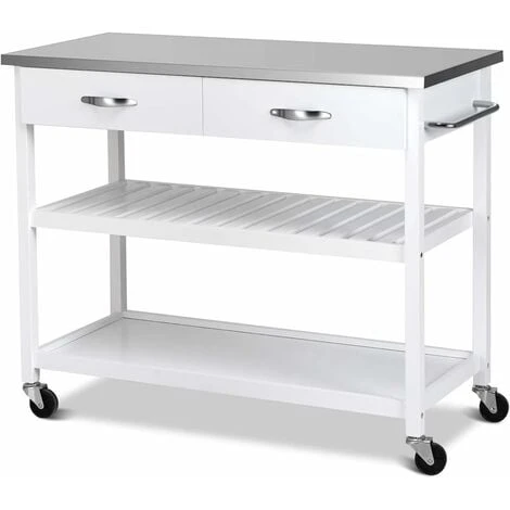 COSTWAY Kitchen Storage Trolley, 116x53x93cm Mobile Serving Cart With Stainless Steel Worktop And Towel Bar, Portable Storage Island On Wheels For Home Office Restaurant (White Body) 1 COSTWAY Kitchen Storage Trolley, 116x53x93cm Mobile Serving Cart With Stainless Steel Worktop And Towel Bar, Portable Storage Island On Wheels For Home Office Restaurant (White Body)