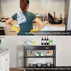 Alternative view of COSTWAY Kitchen Storage Trolley, 116x53x93cm Mobile Serving Cart With Stainless Steel Worktop And Towel Bar, Portable Storage Island On Wheels For Home Office Restaurant (Dark Brown Body)