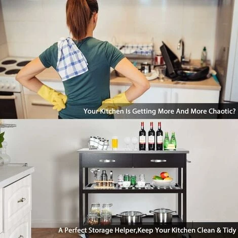 COSTWAY Kitchen Storage Trolley, 116x53x93cm Mobile Serving Cart With Stainless Steel Worktop And Towel Bar, Portable Storage Island On Wheels For Home Office Restaurant (Dark Brown Body) 2 COSTWAY Kitchen Storage Trolley, 116x53x93cm Mobile Serving Cart With Stainless Steel Worktop And Towel Bar, Portable Storage Island On Wheels For Home Office Restaurant (Dark Brown Body) - Image 2