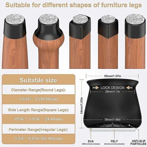 JOORRT Chair Leg Protectors, 24 Pieces For Hardwood Floors. Silicone Chair Leg 2 JOORRT Chair Leg Protectors, 24 Pieces For Hardwood Floors. Silicone Chair Leg - Image 2