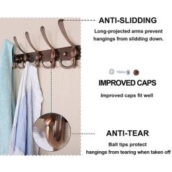 FVBJD Coat Rack Wall Mounted Long,5 Tri Hooks For Hanging Coats, Coat Hooks Wall Mounted,Wall Coat Hanger,Hook Rack For Clothes,Jacket,Hats -Vonshef shop 70411304 4