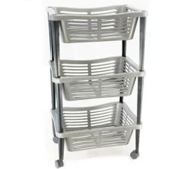 Geezy 3 Tier Wheel Mounted Trolley Basket On Wheels Kitchen Bathroom Children’s Room Office Movable Organiser Well Ventilated Basket Household Storage Rack