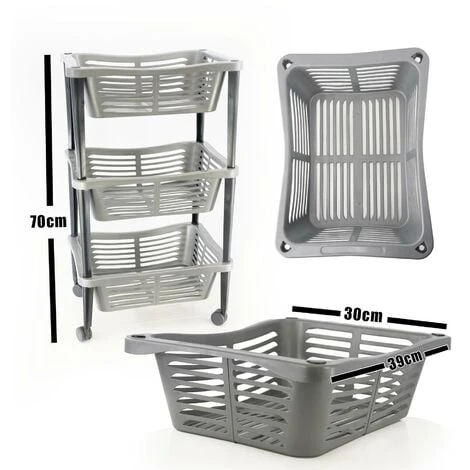 Geezy 3 Tier Wheel Mounted Trolley Basket On Wheels Kitchen Bathroom Children’s Room Office Movable Organiser Well Ventilated Basket Household Storage Rack 2 Geezy 3 Tier Wheel Mounted Trolley Basket On Wheels Kitchen Bathroom Children’s Room Office Movable Organiser Well Ventilated Basket Household Storage Rack - Image 2