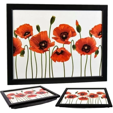 The Magic Toy Shop Large Wooden Soft Padded Cushioned Bean Bag Lap Dinner Laptop Food TV Tray (Poppies) 1 The Magic Toy Shop Large Wooden Soft Padded Cushioned Bean Bag Lap Dinner Laptop Food TV Tray (Poppies)