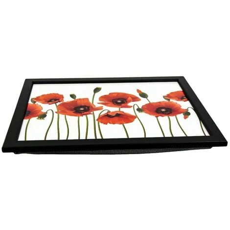 The Magic Toy Shop Large Wooden Soft Padded Cushioned Bean Bag Lap Dinner Laptop Food TV Tray (Poppies) 3 The Magic Toy Shop Large Wooden Soft Padded Cushioned Bean Bag Lap Dinner Laptop Food TV Tray (Poppies) - Image 3