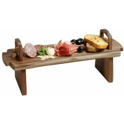 Geezy Acacia Wooden Raised Serving Platter For Antipasti, Tapas, Entrees And Desserts, 36 X 13 X 13 Cm