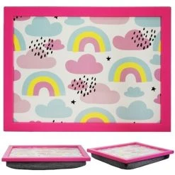 MTS Large Wooden Soft Padded Cushioned Bean Bag Lap Dinner Laptop Food TV Tray (Rainbow)