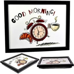 The Magic Toy Shop Large Wooden Soft Padded Cushioned Bean Bag Lap Dinner Laptop Food TV Tray (Good Morning)