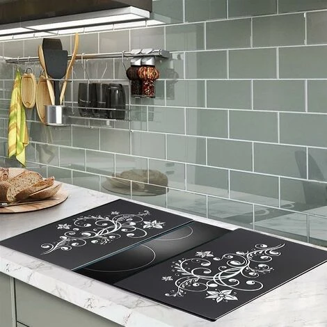 Geezy Set Of 2 Black Glass Chopping Board Induction Ceramic Hob Cover Worktop Saver 5 Geezy Set Of 2 Black Glass Chopping Board Induction Ceramic Hob Cover Worktop Saver - Image 5
