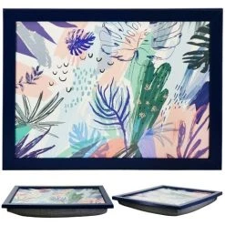 MTS Large Wooden Soft Padded Cushioned Bean Bag Lap Dinner Laptop Food TV Tray (Palm Leaves)