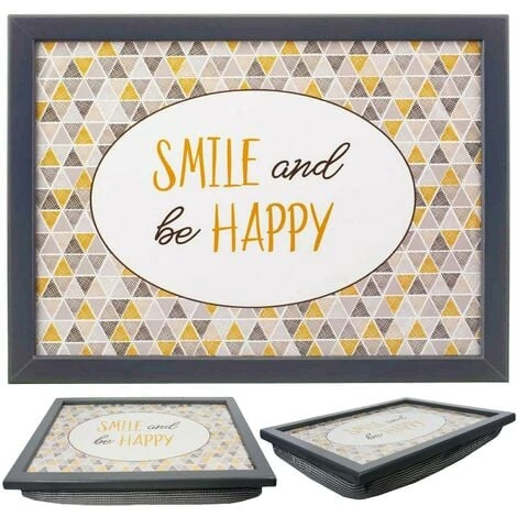 The Magic Toy Shop Large Wooden Soft Padded Cushioned Bean Bag Lap Dinner Laptop Food TV Tray (Smile And Be Happy) 1 The Magic Toy Shop Large Wooden Soft Padded Cushioned Bean Bag Lap Dinner Laptop Food TV Tray (Smile And Be Happy)